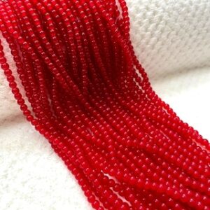 RGLASS0084- 1 STRAND RED 4MM ROUND GLASS BEADS FOR JEWELLERY MAKING
