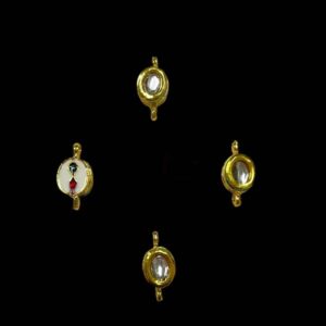 KUNDAN0213 – ARNAS 4 PCS PACK OF WHITE OVAL-SHAPED TWO-LOOP MEENAKARI KUNDAN FOR JEWELLERY | BRACELETE | RAKHI MAKING